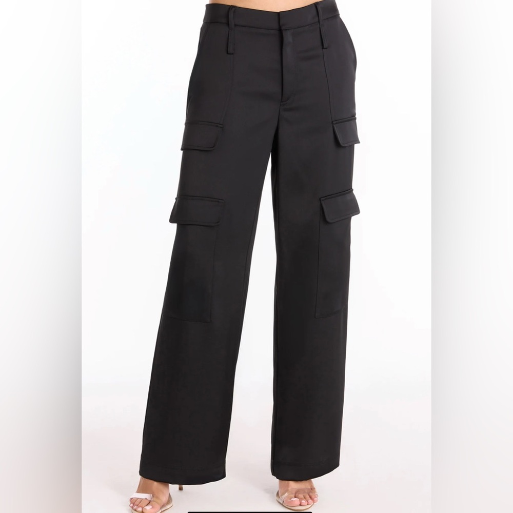 Noli Milan Cargo Pants Trouser Black Satin Side Pockets Sz 6 NWOT
